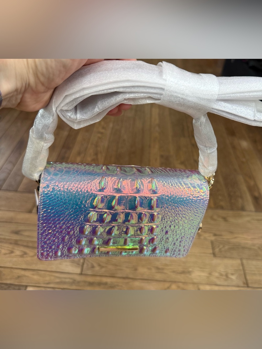 Brahmin Minuette Iridescent Croc-Embossed Clutch in Pink, Purple & Green - Picture 8 of 16